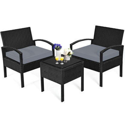3 Pieces Outdoor Rattan Patio Conversation Set with Seat Cushions New Era Fashion LLc