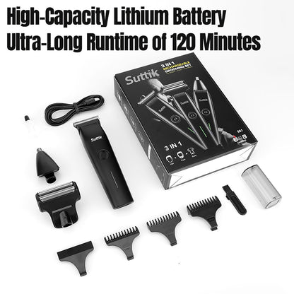 Beard Trimmer, 3 in 1 Hair Clippers and Mens Grooming Kit, Face, Nose, Ear Hair Trimmer - Black New Era Fashion LLc
