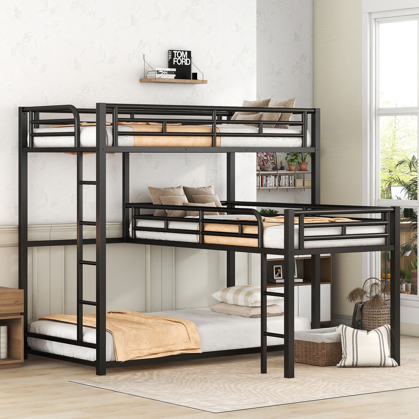 L-shaped Metal Triple Twin Size Bunk Bed New Era Fashion LLc