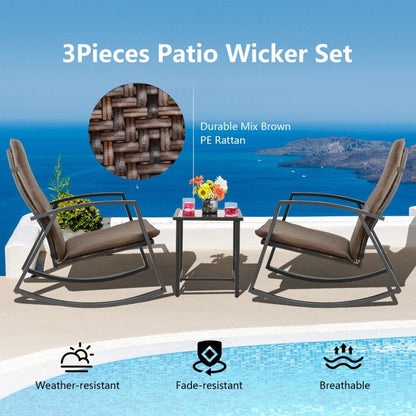 3 Pieces Patio Rattan Rocking Furniture Set New Era Fashion LLc