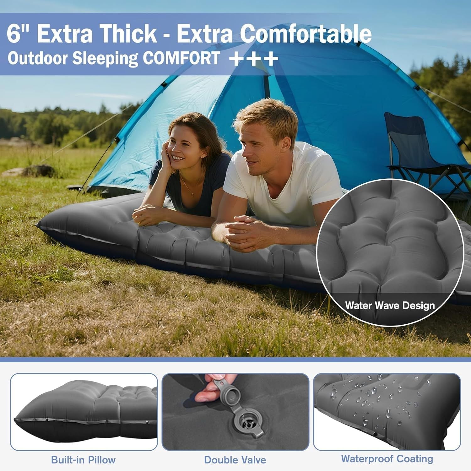 Camping Sleeping Pad, Ultralight Camping Mat with Pillow Built-in Foot Pump, 4" Thick Inflatable Sleeping Mat Compact for Backpacking, Hiking, Car Traveling, Camp Tent New Era Fashion LLc