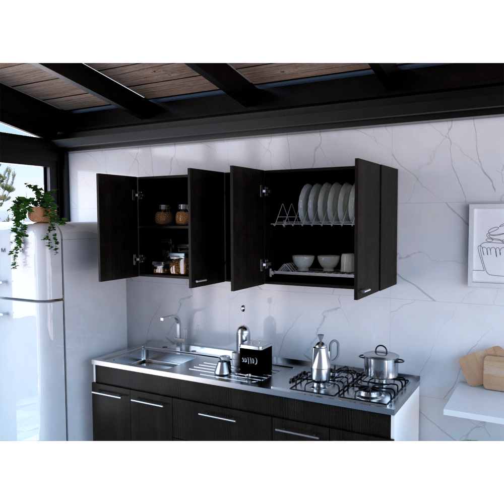 DEPOT E-SHOP Olimpo 150 Wall Double Door Cabinet,Two External Shelves, Two Interior Shelves, Black New Era Fashion LLc