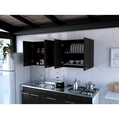 DEPOT E-SHOP Olimpo 150 Wall Double Door Cabinet,Two External Shelves, Two Interior Shelves, Black New Era Fashion LLc