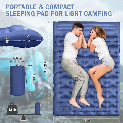 Camping Sleeping Pad, Ultralight Camping Mat with Pillow Built-in Foot Pump, 4" Thick Inflatable Sleeping Mat Compact for Backpacking, Hiking, Car Traveling, Camp Tent New Era Fashion LLc
