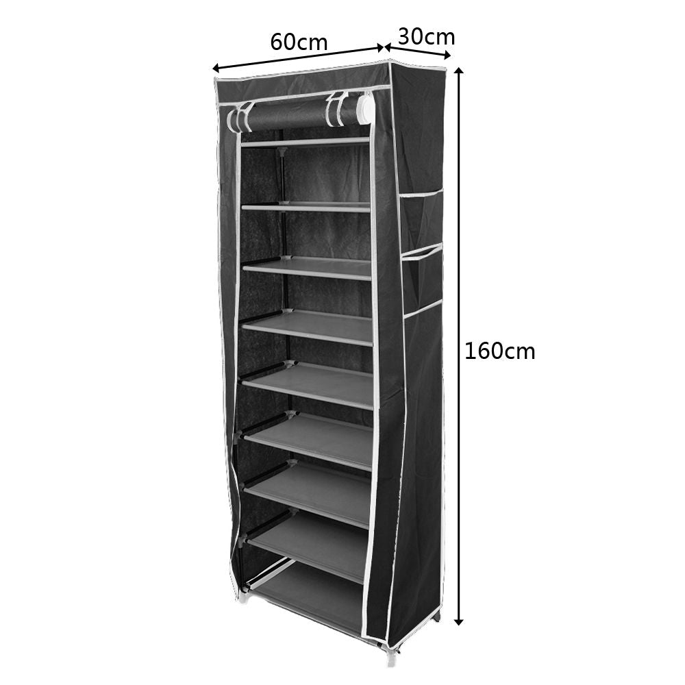 Room-saving 10-Layers 9 Lattices Non-woven Fabric Shoe Rack Black New Era Fashion LLc