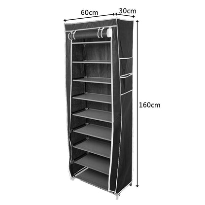 Room-saving 10-Layers 9 Lattices Non-woven Fabric Shoe Rack Black New Era Fashion LLc