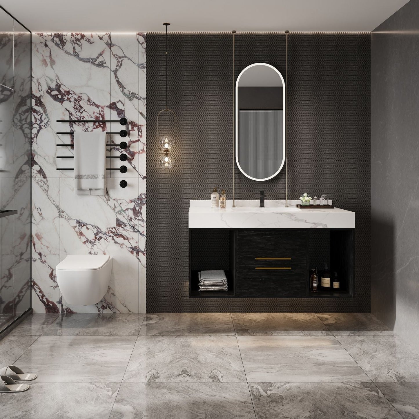 39.4" Bathroom Vanities with Ceramic Sink,Floating Bathroom Vanity,Wall Mounted Storage Cabinet with 2 Drawers and 2 Storage Spaces,Modern Bathroom Sink Cabinet with Metal Handles New Era Fashion LLc