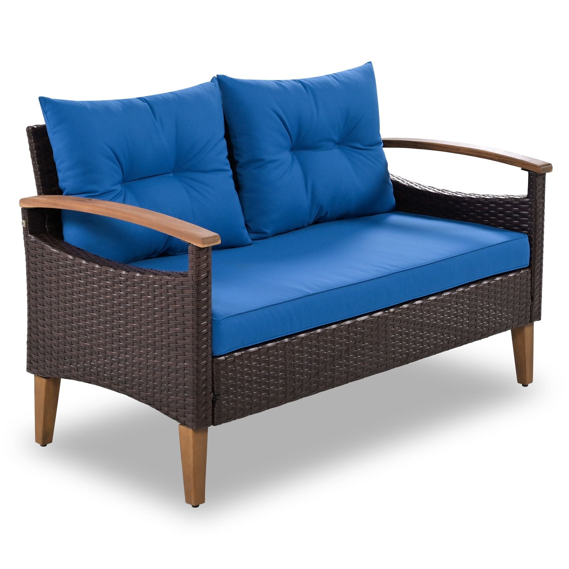 4-Piece Garden Furniture; Patio Seating Set; PE Rattan Outdoor Sofa Set; Wood Table and Legs; Brown and Beige New Era Fashion LLc