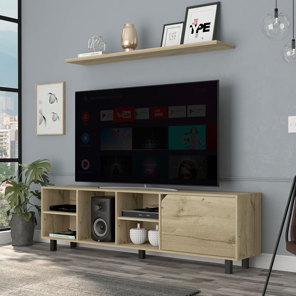 TV Stand for TV´s up 70" Estocolmo, Four Open Shelves, Light Oak Finish New Era Fashion LLc