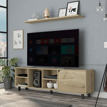 TV Stand for TV´s up 70" Estocolmo, Four Open Shelves, Light Oak Finish New Era Fashion LLc