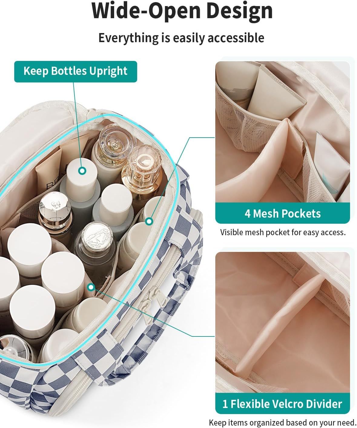 Large Travel Toiletry Bag for Traveling Women, Wide-open Travel Bag for Toiletries, Cosmetic Make Up Makeup Bag Organizer with Wet Pocket, Shower Skincare Bag New Era Fashion LLc