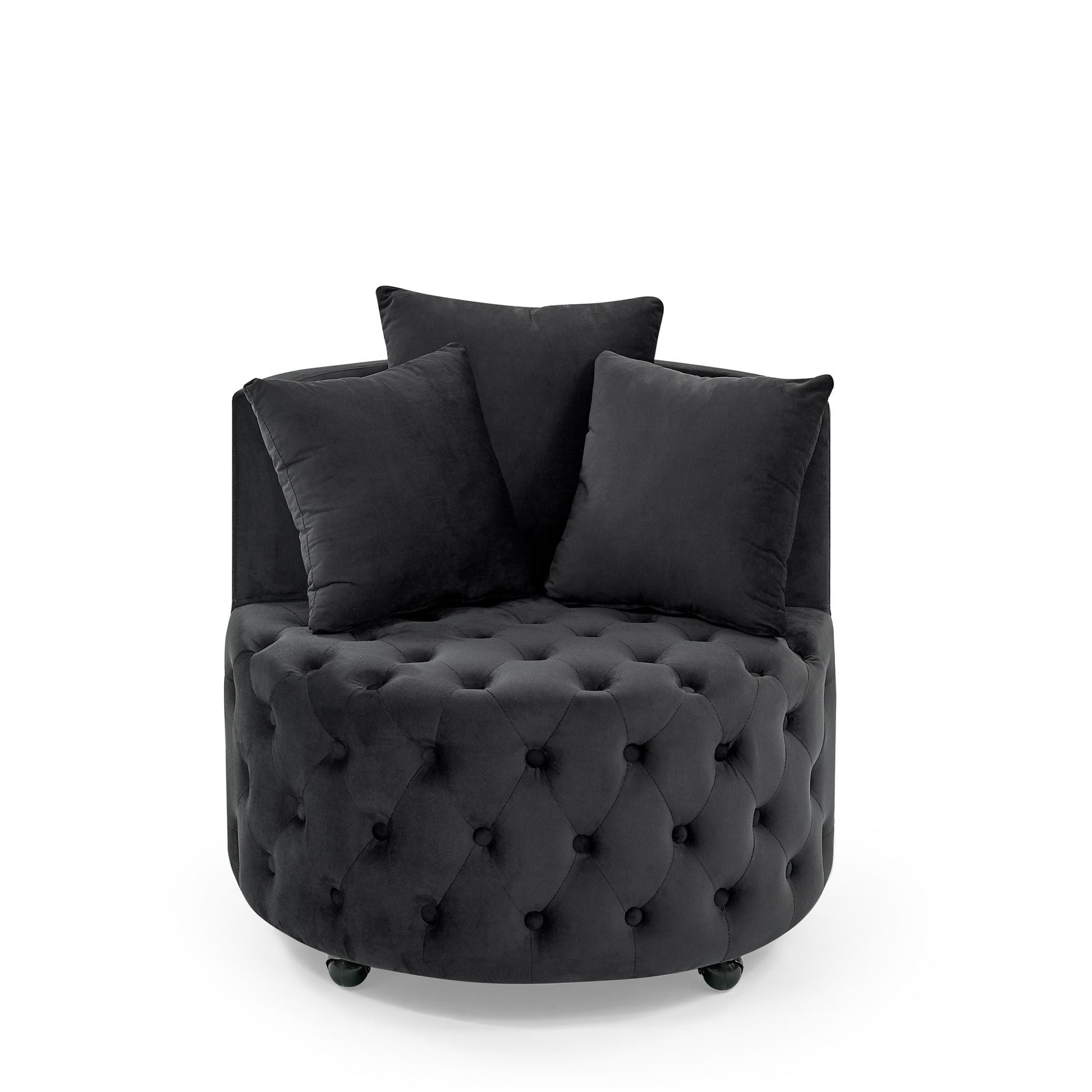 Velvet Upholstered Swivel Chair for Living Room, with Button Tufted Design and Movable Wheels, Including 3 Pillows New Era Fashion LLc