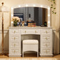 Luxurious Makeup Vanity with 10 Hollywood Bulbs, 3 Color Lighting Modes, Classic Dressing Table with Cushioned Stool and 9 Storage Drawers for Bedroom New Era Fashion LLc
