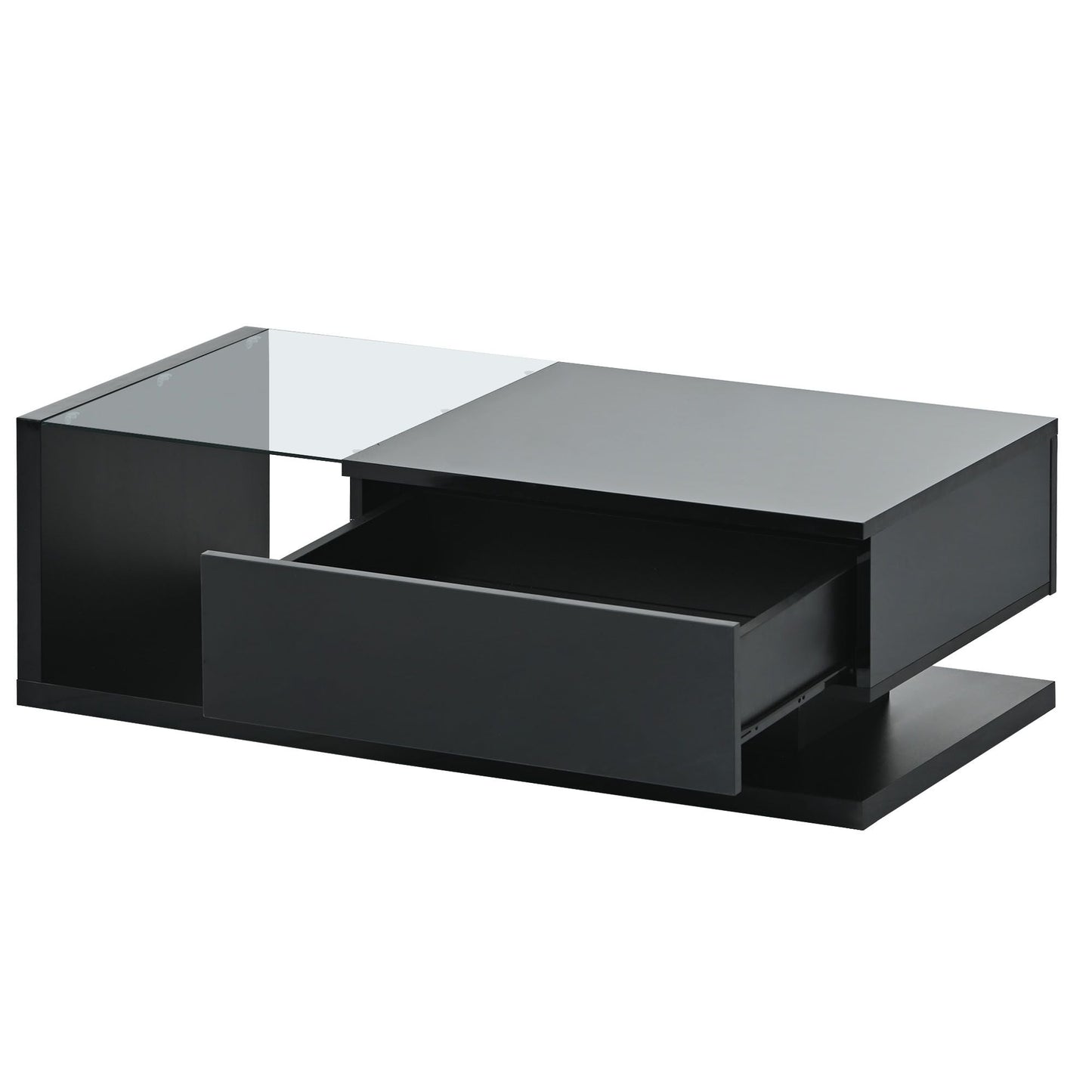 [VIDEO provided] ON-TREND Modern Coffee Table with Tempered Glass, Wooden Cocktail Table with High-gloss UV Surface, Modernist 2-Tier Rectangle Center Table for Living Room, Black New Era Fashion LLc