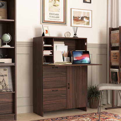 Bar Cabinet with Storage Drawer & Shelves, Fold-up Desktop, Ideal for Home,Dormitory, Small Spaces New Era Fashion LLc