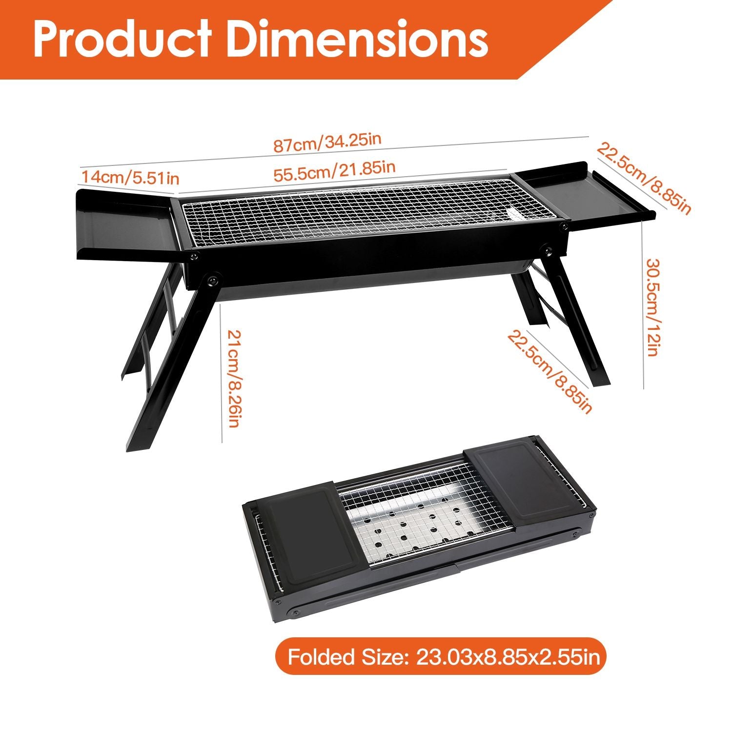 Folding Charcoal BBQ Grill Stainless Steel Grill with Shelf Net Easy Setup for Camping Picnic Outdoor Party Backyard New Era Fashion LLc