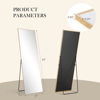 Floor Standing Mirror, Wall Mirror with Stand Aluminum Alloy Thin Frame,21''*64'',Black-rect New Era Fashion LLc