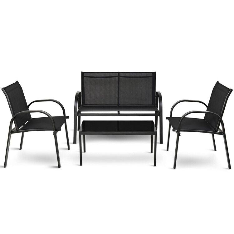 4 Pieces Patio Furniture Set with Glass Top Coffee Table New Era Fashion LLc