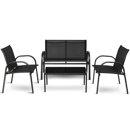 4 Pieces Patio Furniture Set with Glass Top Coffee Table New Era Fashion LLc