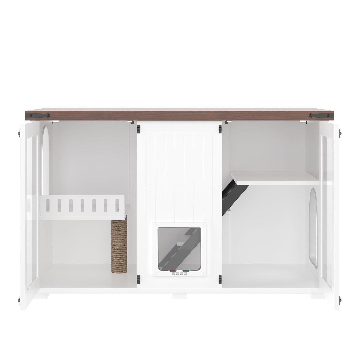 47.25" Large Cat Litter Box Enclosure with LED Light, Hidden Litter Box Furniture, Cat House with Stairs and Cat Scratching Post, Cat Cabinet Side Table with Smart Doors for Living Room New Era Fashion LLc