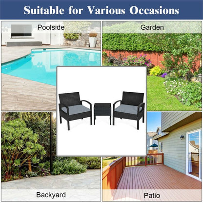 3 Pieces Outdoor Rattan Patio Conversation Set with Seat Cushions New Era Fashion LLc