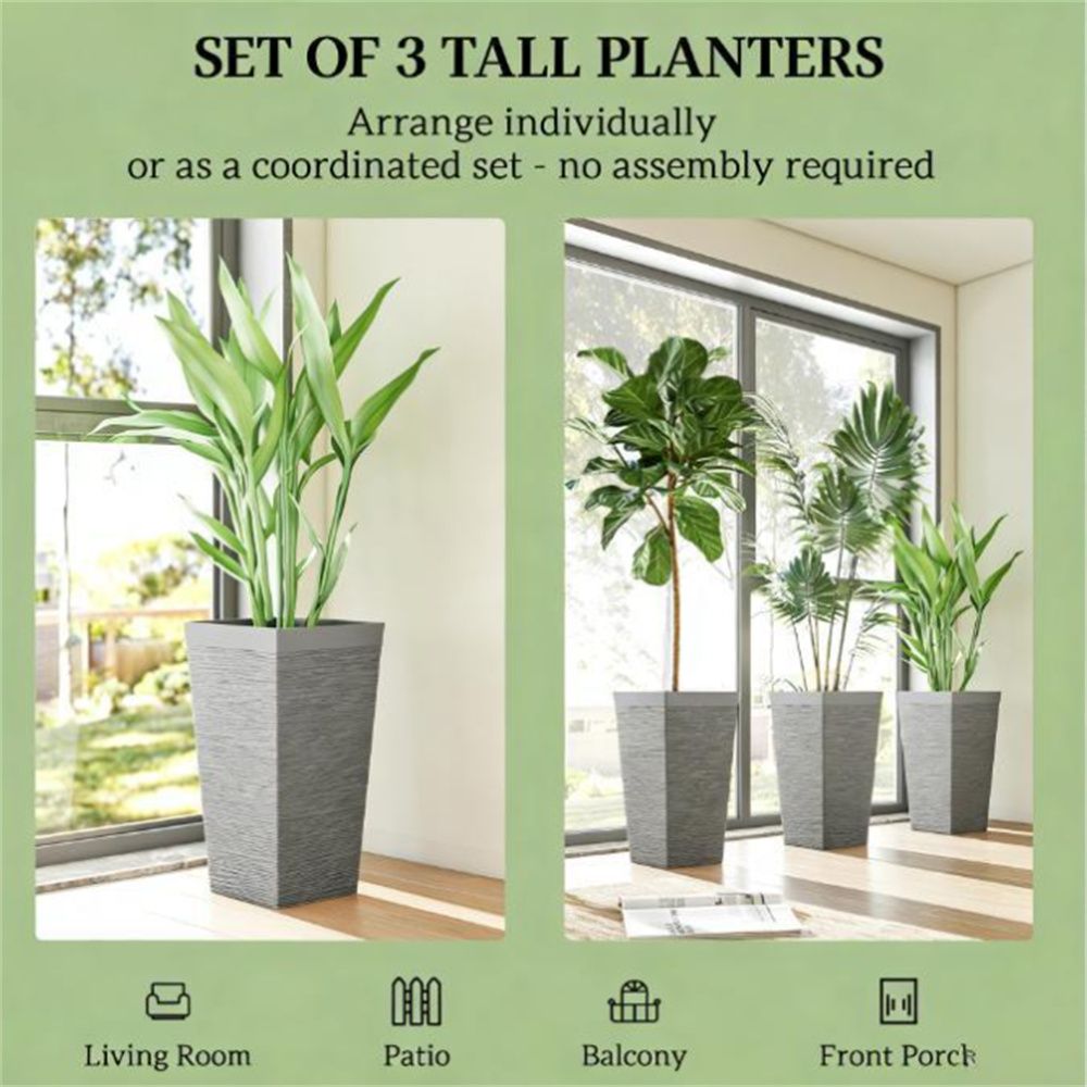 A set of 3 outdoor flower pots, conical flower pots, gray, very suitable for deep rooted plants or small trees New Era Fashion LLc