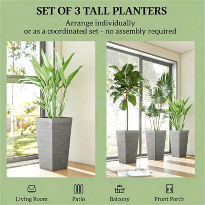 A set of 3 outdoor flower pots, conical flower pots, gray, very suitable for deep rooted plants or small trees New Era Fashion LLc