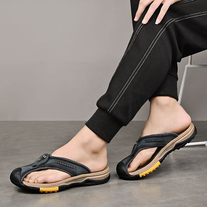 Summer men's new first layer cowhide flip-flops fashion all comfortable men's slippers beach shoes New Era Fashion LLc