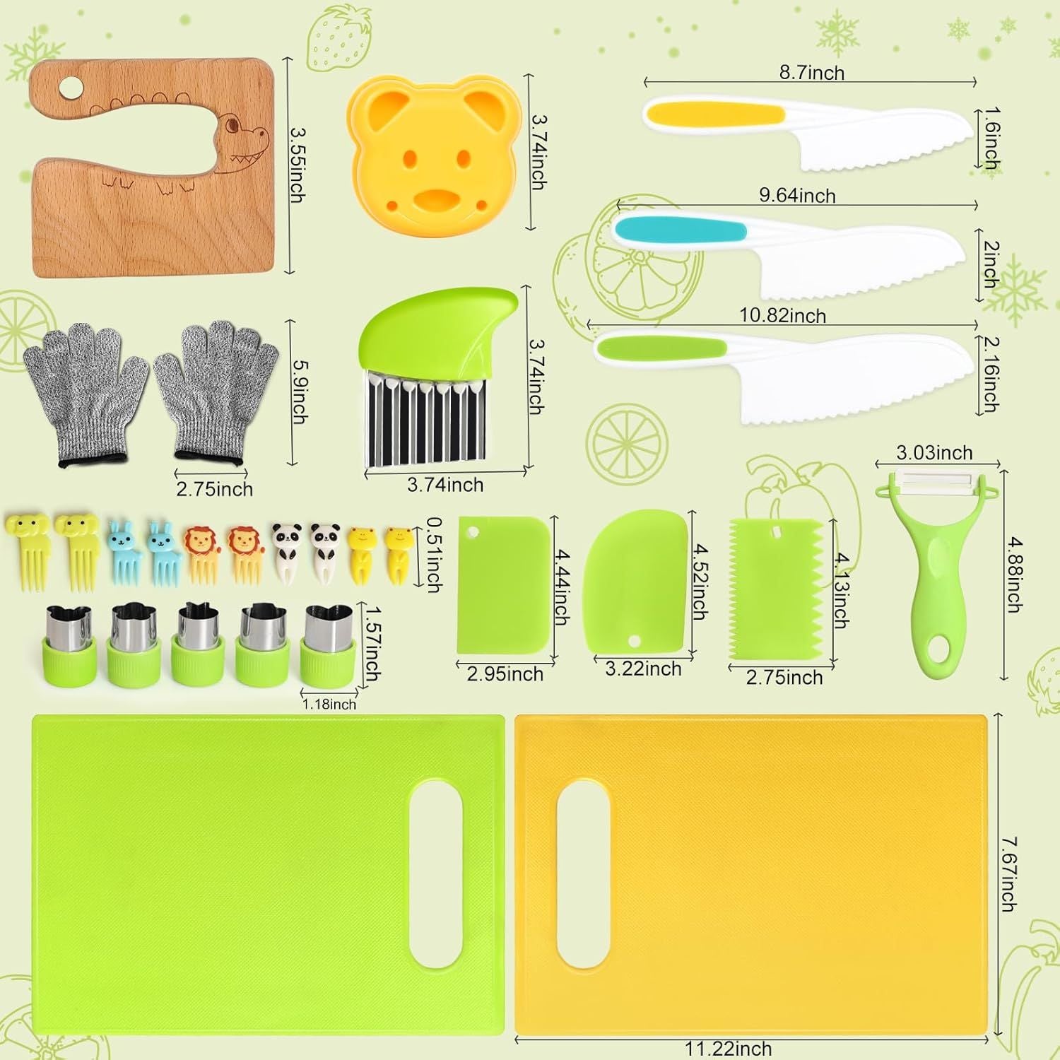 28PCS Knife Set - Kids Knifes for Real Cooking, Montessori Kids Kitchen Knife Set with Cutting Board Crinkle Cutters Kid Safe Knives, Kitchen Tools Old Girl Boy New Era Fashion LLc