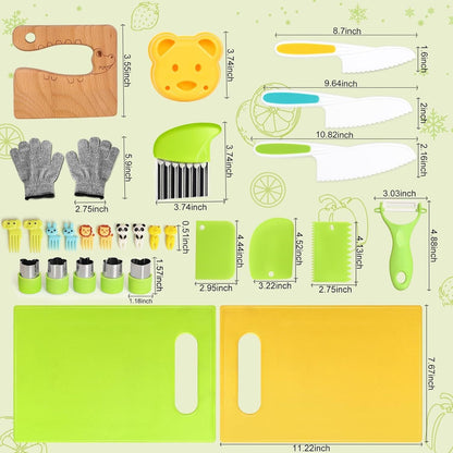28PCS Knife Set - Kids Knifes for Real Cooking, Montessori Kids Kitchen Knife Set with Cutting Board Crinkle Cutters Kid Safe Knives, Kitchen Tools Old Girl Boy New Era Fashion LLc