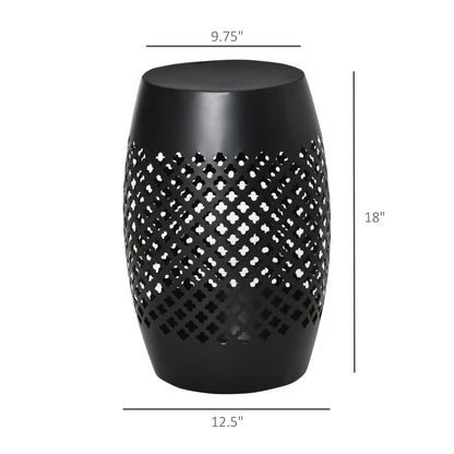 12.5" Steel Outdoor Side Table, Round Hollow Drum Patio End Table, Accent Table for Indoor and Outdoor, Black New Era Fashion LLc
