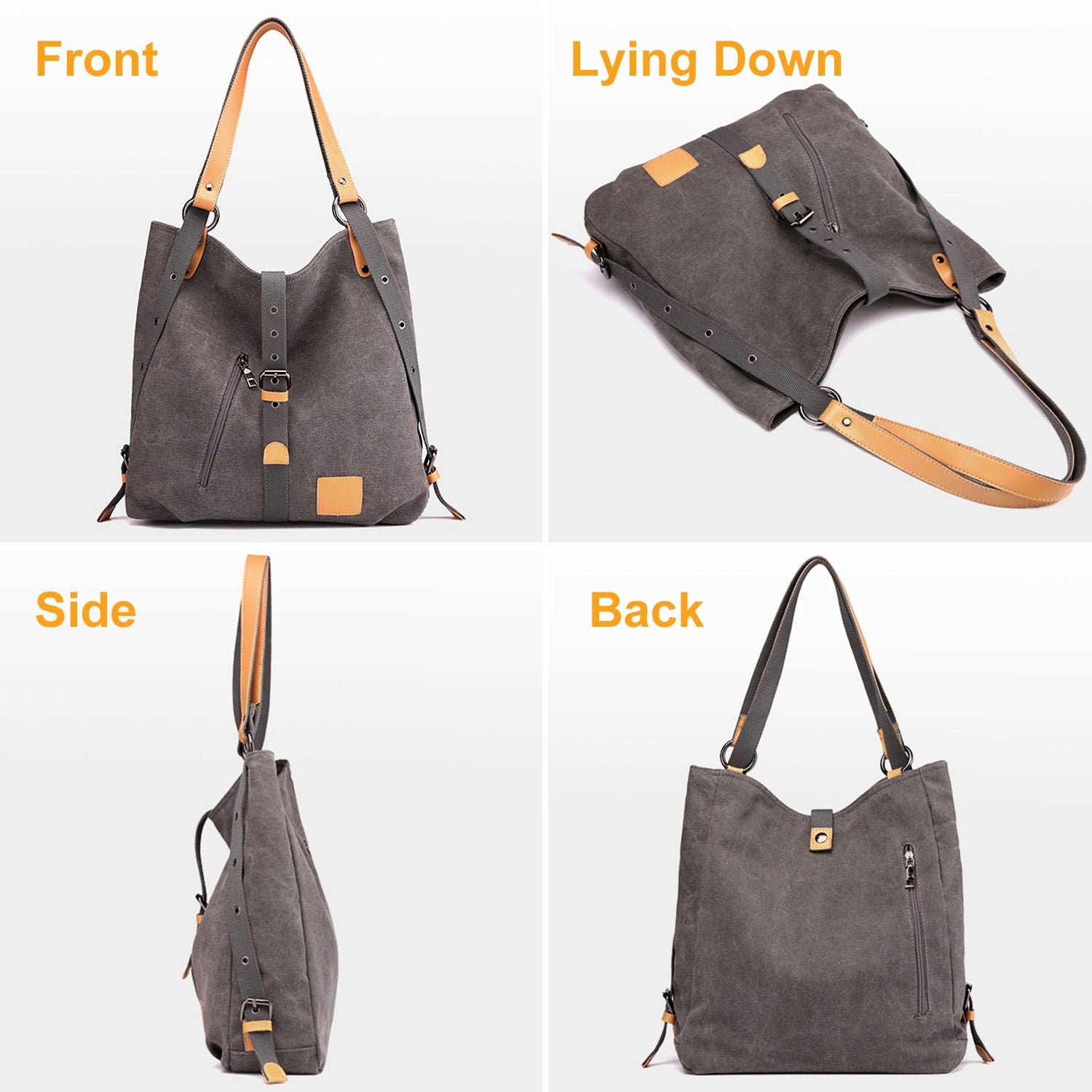 Ladies Canvas Tote Bag Multifunctional Purse Handbag Adjustable Shoulder Rucksack Convertible Backpack Wear-Resistant Dirt-Proof For Women School Office Travel New Era Fashion LLc
