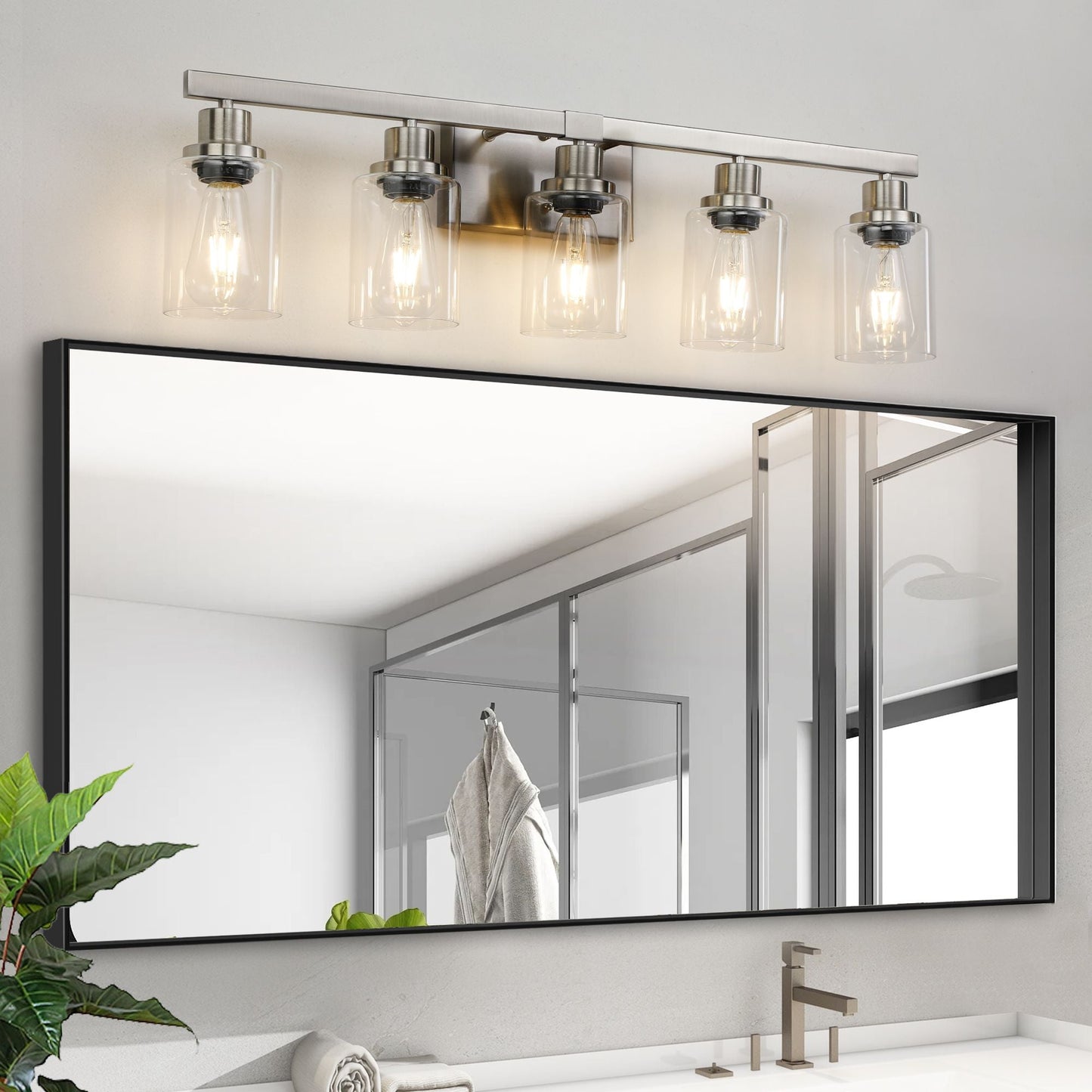31" Modern 5-Light Bathroom Vanity Light Fixture - Brushed Nickel Finish with Clear Glass Shades, Perfect for Bathroom, Vanity, and Dressing Area Lighting (No Bulbs) New Era Fashion LLc