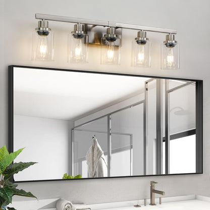 31" Modern 5-Light Bathroom Vanity Light Fixture - Brushed Nickel Finish with Clear Glass Shades, Perfect for Bathroom, Vanity, and Dressing Area Lighting (No Bulbs) New Era Fashion LLc