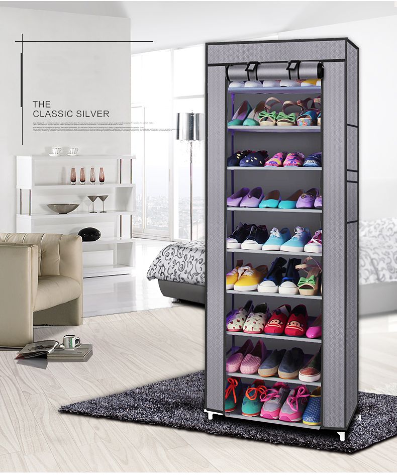 Room-saving 10-Layers 9 Lattices Non-woven Fabric Shoe Rack Black New Era Fashion LLc