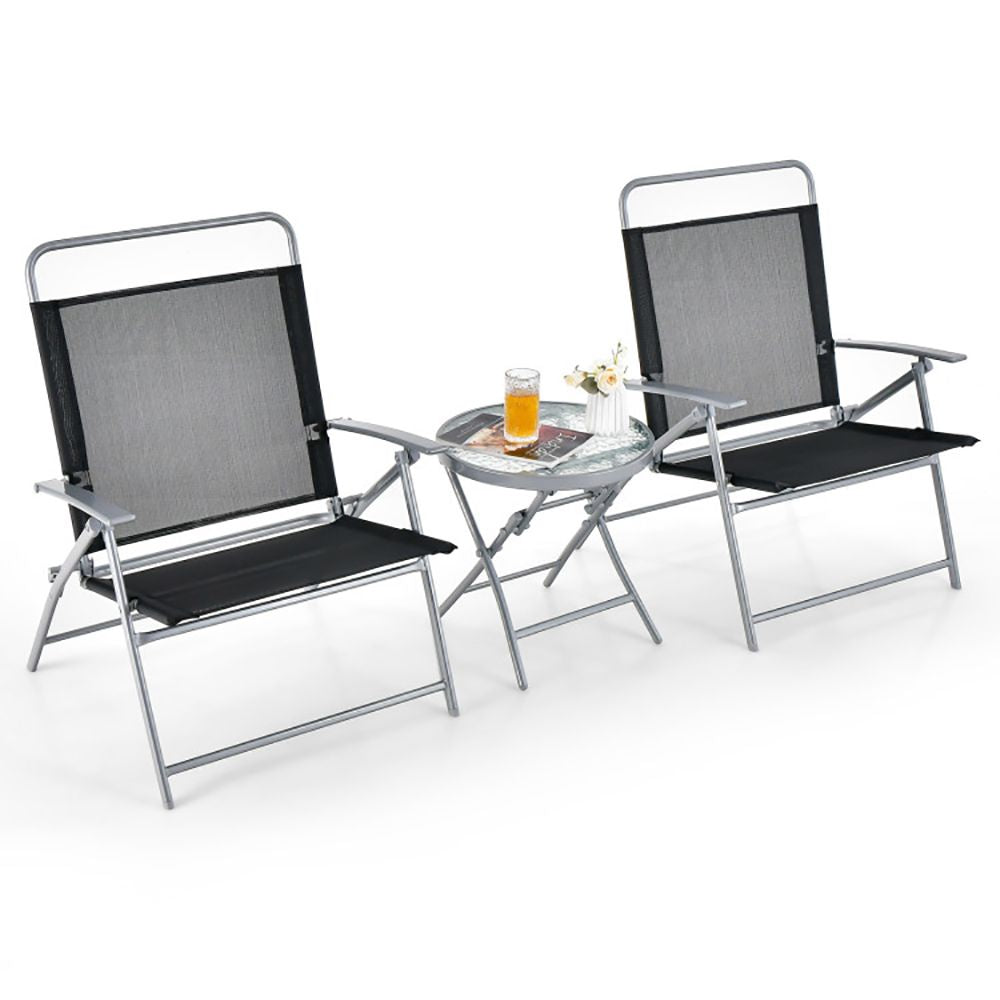 3 Pieces Patio Folding Chair Set Outdoor Metal Conversation Set New Era Fashion LLc