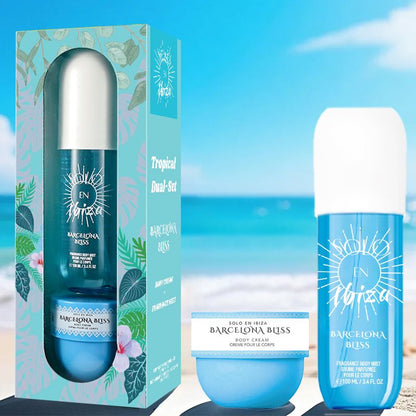 2-Piece Set, SOLO EN IBIZA Body & Hair Fragrance Mist And Body Cream Gift Box For Men And Women, Long Lasting Fragrance, 4 Different Scent, Perfect For Holiday Gifts, Dating, Daily Life, Parties New Era Fashion LLc