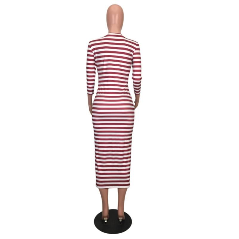 Sexy striped midi bodycon dress Women autumn winter female New Era Fashion LLc
