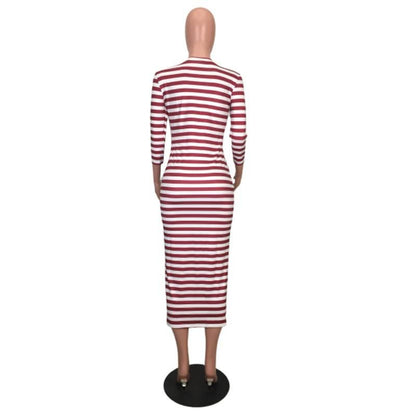 Sexy striped midi bodycon dress Women autumn winter female New Era Fashion LLc