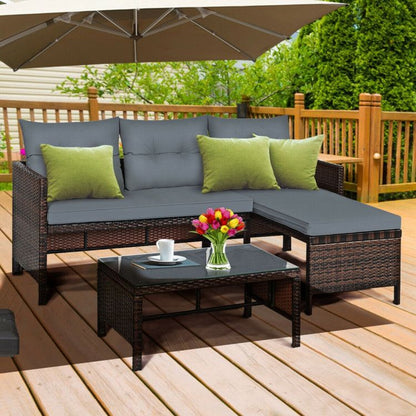 3 Pieces Outdoor Patio Corner Rattan Sofa Set New Era Fashion LLc