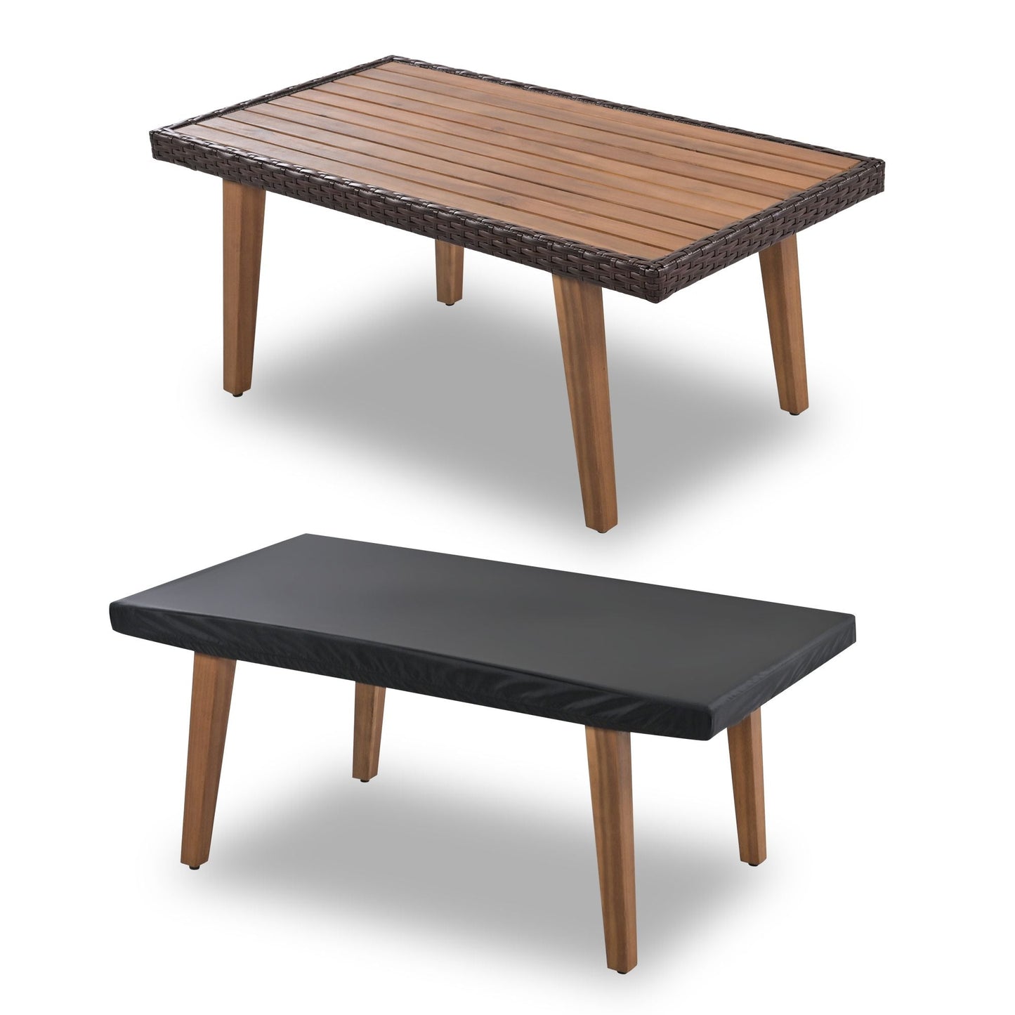 4-Piece Garden Furniture; Patio Seating Set; PE Rattan Outdoor Sofa Set; Wood Table and Legs; Brown and Beige New Era Fashion LLc