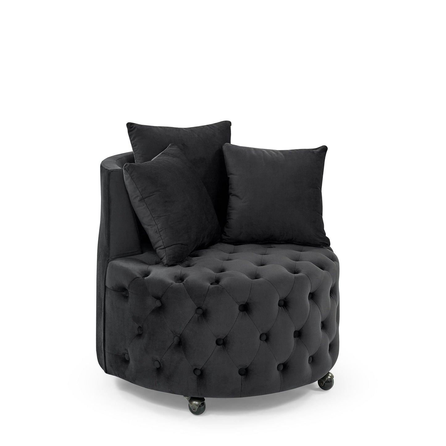 Velvet Upholstered Swivel Chair for Living Room, with Button Tufted Design and Movable Wheels, Including 3 Pillows New Era Fashion LLc