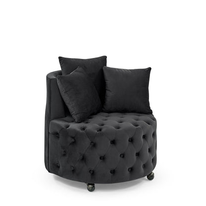 Velvet Upholstered Swivel Chair for Living Room, with Button Tufted Design and Movable Wheels, Including 3 Pillows New Era Fashion LLc