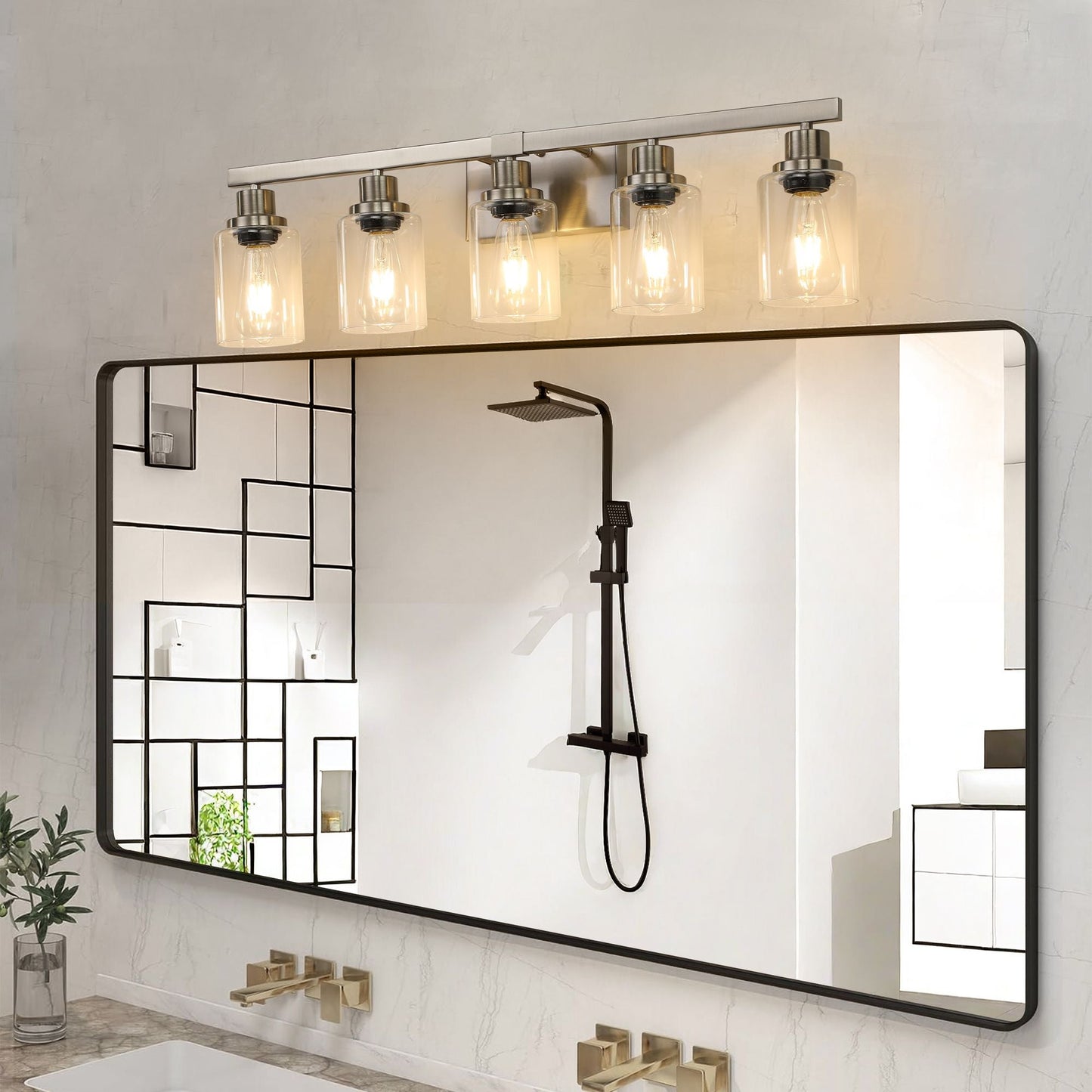 31" Modern 5-Light Bathroom Vanity Light Fixture - Brushed Nickel Finish with Clear Glass Shades, Perfect for Bathroom, Vanity, and Dressing Area Lighting (No Bulbs) New Era Fashion LLc