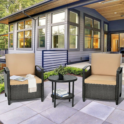 3 Pieces Patio Rattan Furniture Set Cushioned Sofa Storage Table with Shelf Garden New Era Fashion LLc