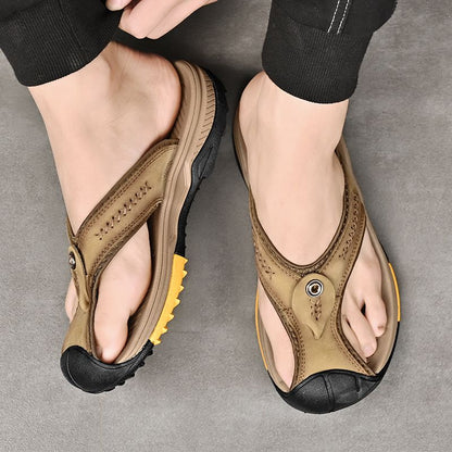 Summer men's new first layer cowhide flip-flops fashion all comfortable men's slippers beach shoes New Era Fashion LLc