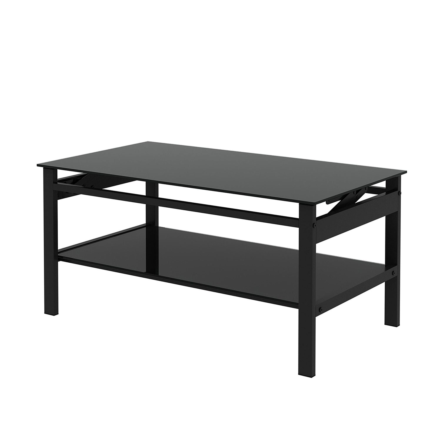Glass Lift Top Coffee Table;  Modern Simple 2-Layer Tempered Glass Coffee Table for Living Room;  Black New Era Fashion LLc