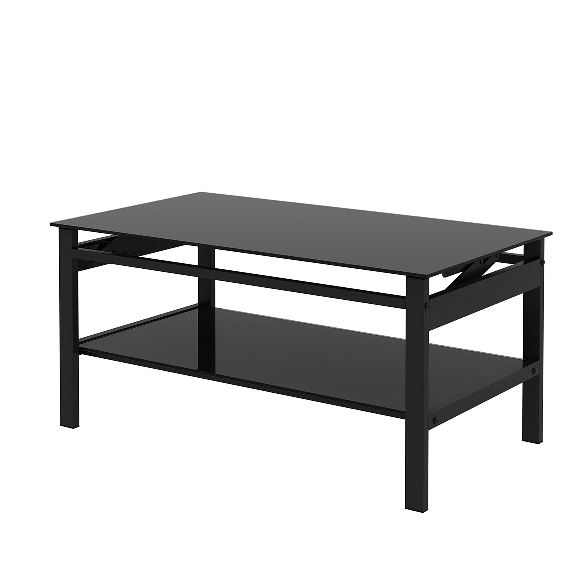 Glass Lift Top Coffee Table;  Modern Simple 2-Layer Tempered Glass Coffee Table for Living Room;  Black New Era Fashion LLc