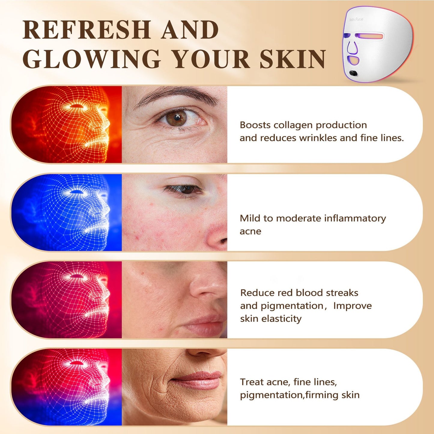 LED Face Mask Facial Care Tool, Red Light Therapy Mask for Face for Skincare at Home Travel New Era Fashion LLc