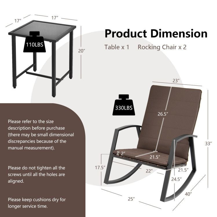 3 Pieces Patio Rattan Rocking Furniture Set New Era Fashion LLc